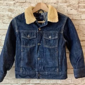 Gap Kids Denim Jacket Sherpa Fur Collar Flannel Lined Large 9 10